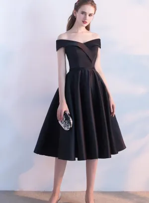 Simple Black Satin Short Sweetheart Party Dress, Black Homecoming Bridesmaid Dress