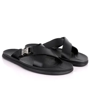 Simple Buckle Crisscross Cover Slide|Black