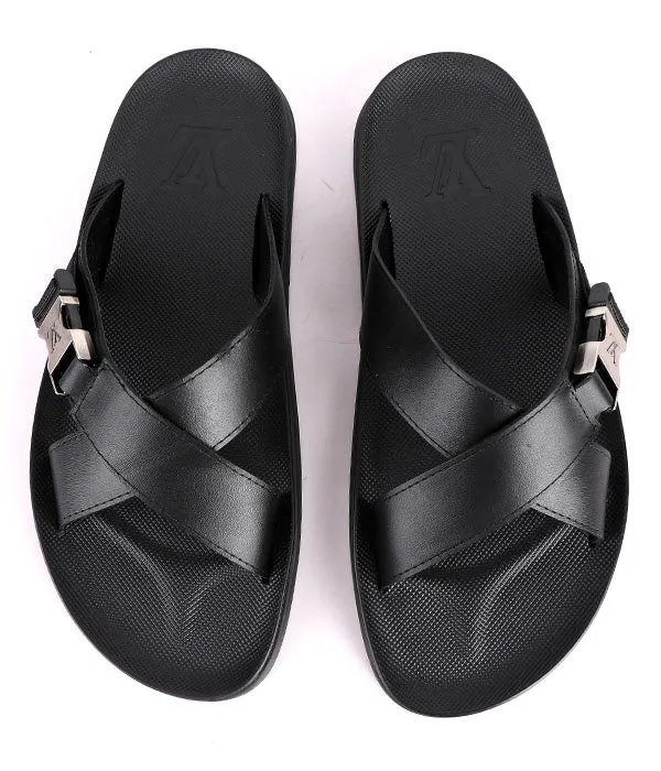 Simple Buckle Crisscross Cover Slide|Black