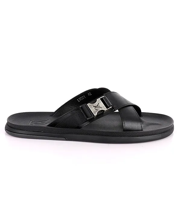 Simple Buckle Crisscross Cover Slide|Black