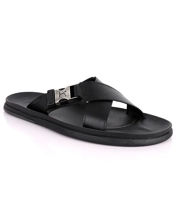 Simple Buckle Crisscross Cover Slide|Black
