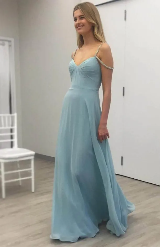 Simple Chiffon Prom Dresses,Blue off Shoulder Prom Dress, Evening Dresses, Formal Dresses, Graduation Party Dresses, Banquet Gown