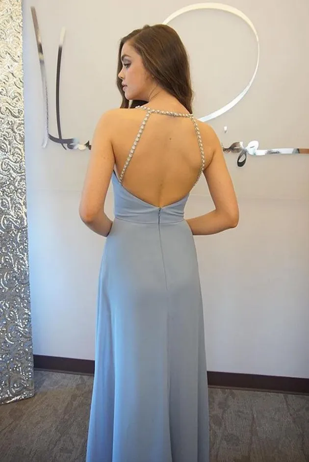 Simple Chiffon Prom Dresses,Blue off Shoulder Prom Dress, Evening Dresses, Formal Dresses, Graduation Party Dresses, Banquet Gown