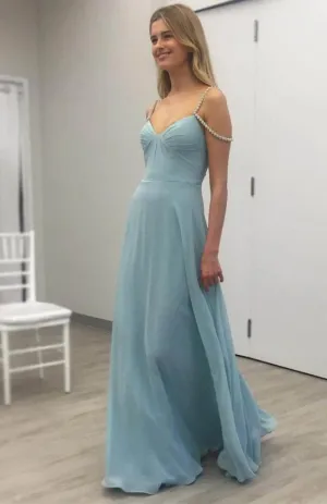 Simple Chiffon Prom Dresses,Blue off Shoulder Prom Dress, Evening Dresses, Formal Dresses, Graduation Party Dresses, Banquet Gown