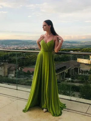Simple Green A line chiffon long prom dress green bridesmaid dress