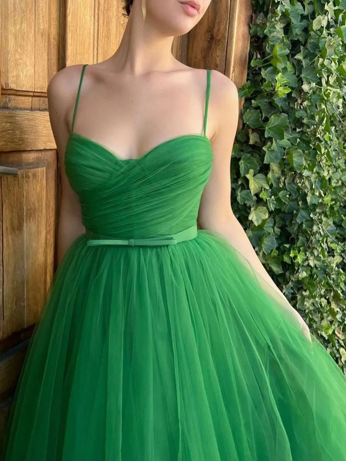 Simple green tulle short prom dress A line green formal dress