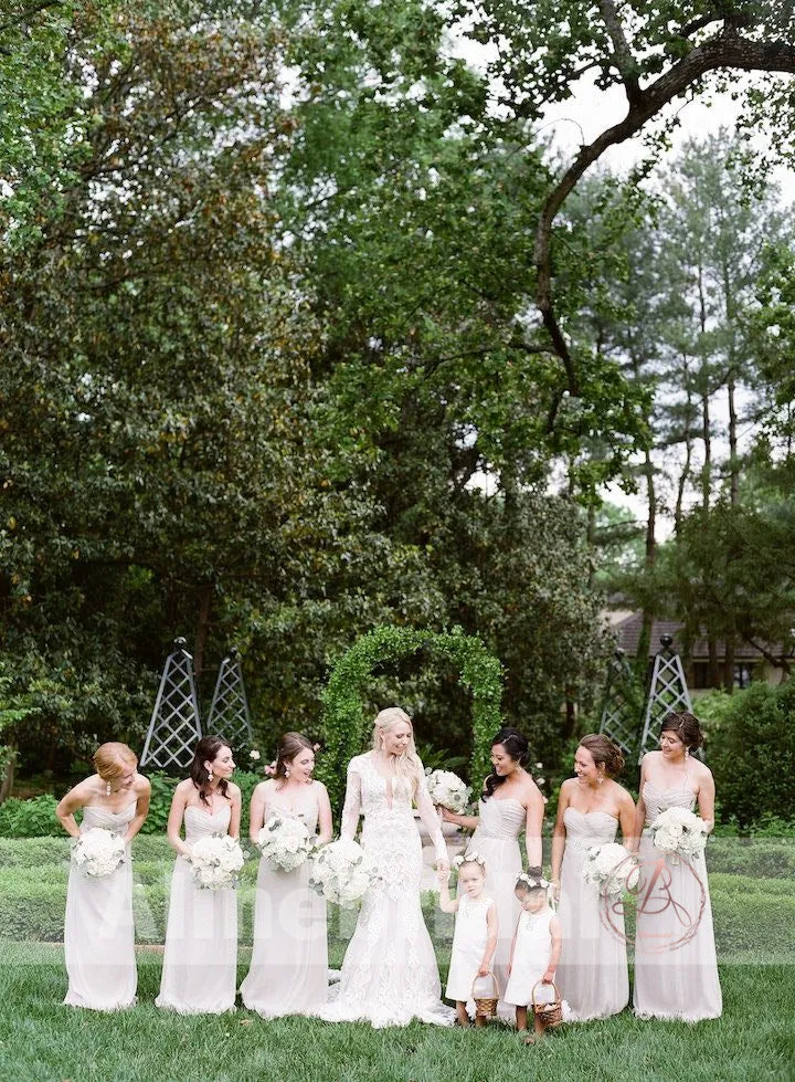 Simple Ivory Chiffon Sweetheart Strapless Long Bridesmaid Dresses , AB1221
