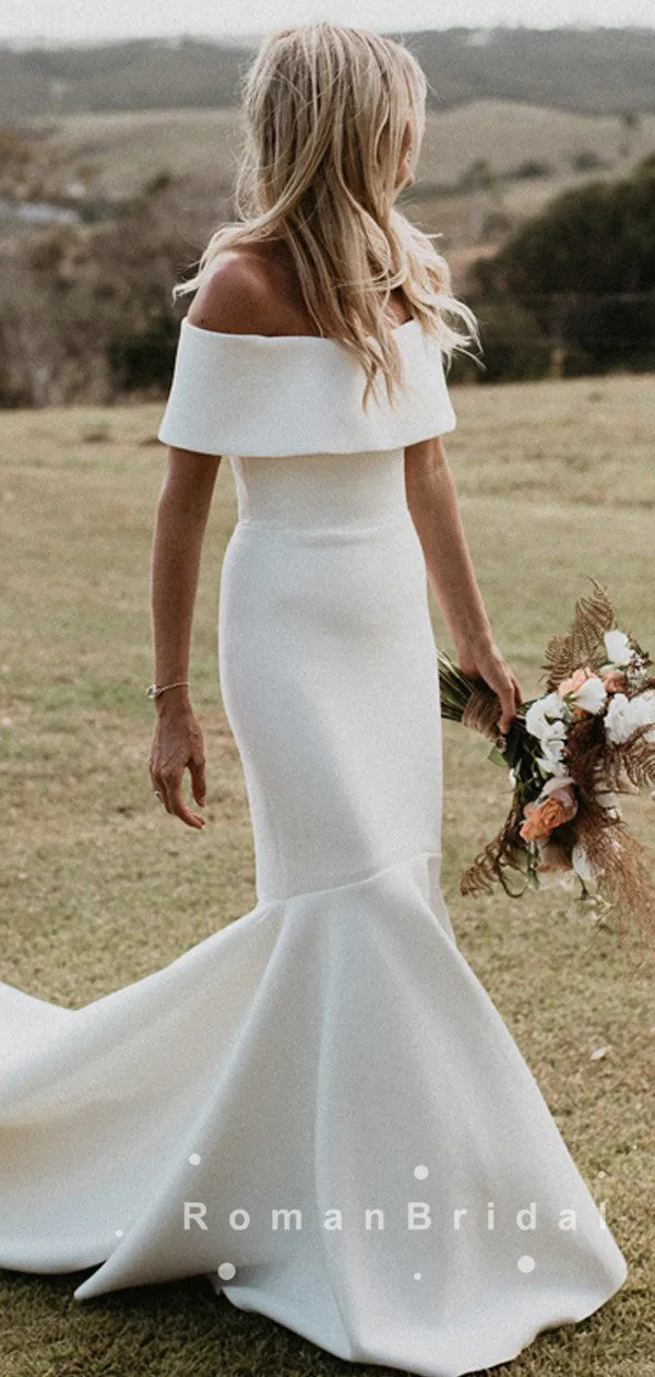 Simple Mermaid Off The Shoulder Cheap Long Wedding Dresses,RBWD0013