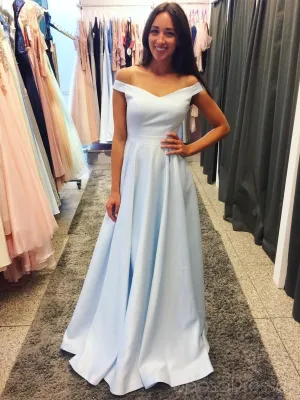 Simple Off Shoulder Baby Blue Long Evening Prom Dresses, Cheap Sweet 16 Dresses, 18388