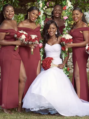 Simple Off-shoulder Floor-length Mermaid Long Bridesmaid Dresses Online,RBWG0057