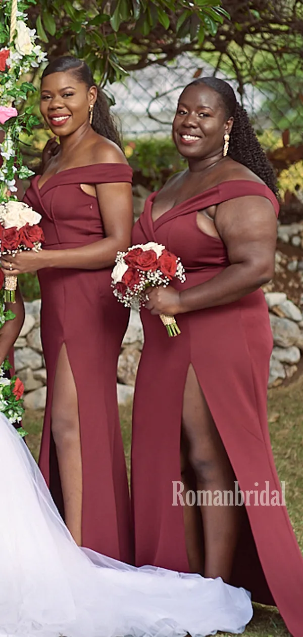 Simple Off-shoulder Floor-length Mermaid Long Bridesmaid Dresses Online,RBWG0057