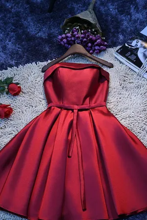 Simple Red Satin A-line Homecoming Dress, Cheap Short Party Dresses for Girls, MH305