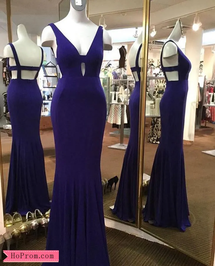 Simple Royal Blue Simple Cut out Fitted Prom Dress