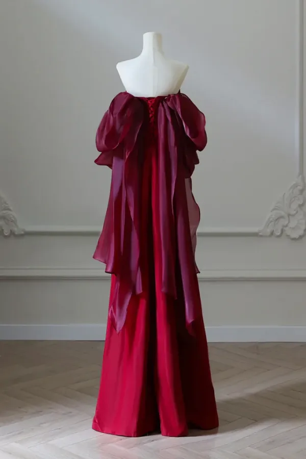 Simple Satin Burgundy Long Prom Dress, Burgundy Long Evening Dress APP1059