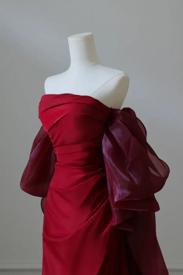 Simple Satin Burgundy Long Prom Dress, Burgundy Long Evening Dress APP1059