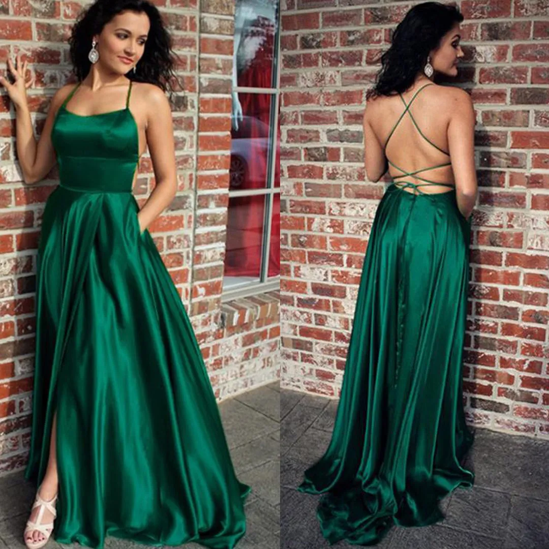Simple Satin White Scoop Long Prom Dresses Evening Dress with High Slit, SP430