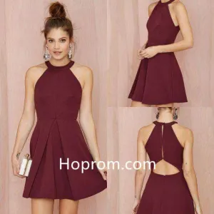 Simple Sexy Homecoming Dress, Burgundy Halter Homecoming Dress