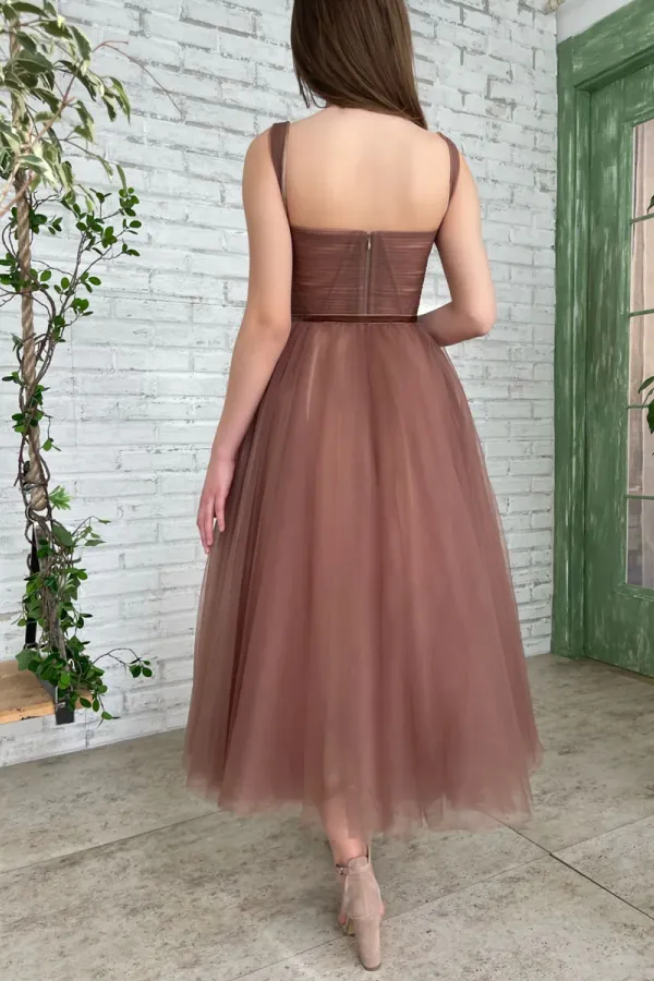 Simple sweetheart neck tulle prom dress, short bridesmaid dress APH0279