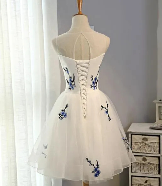 Simple White Tulle Knee Length Party Dress, White Party Dress, Formal Dresses