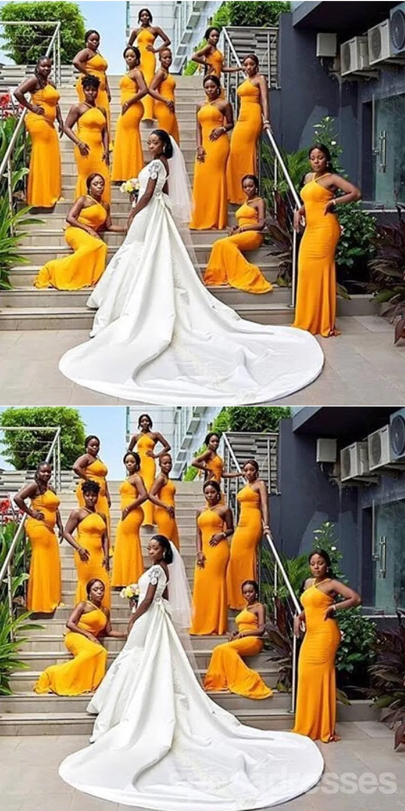 Simple Yellow Mermaid Halter Cheap Long Bridesmaid Dresses,WG1616