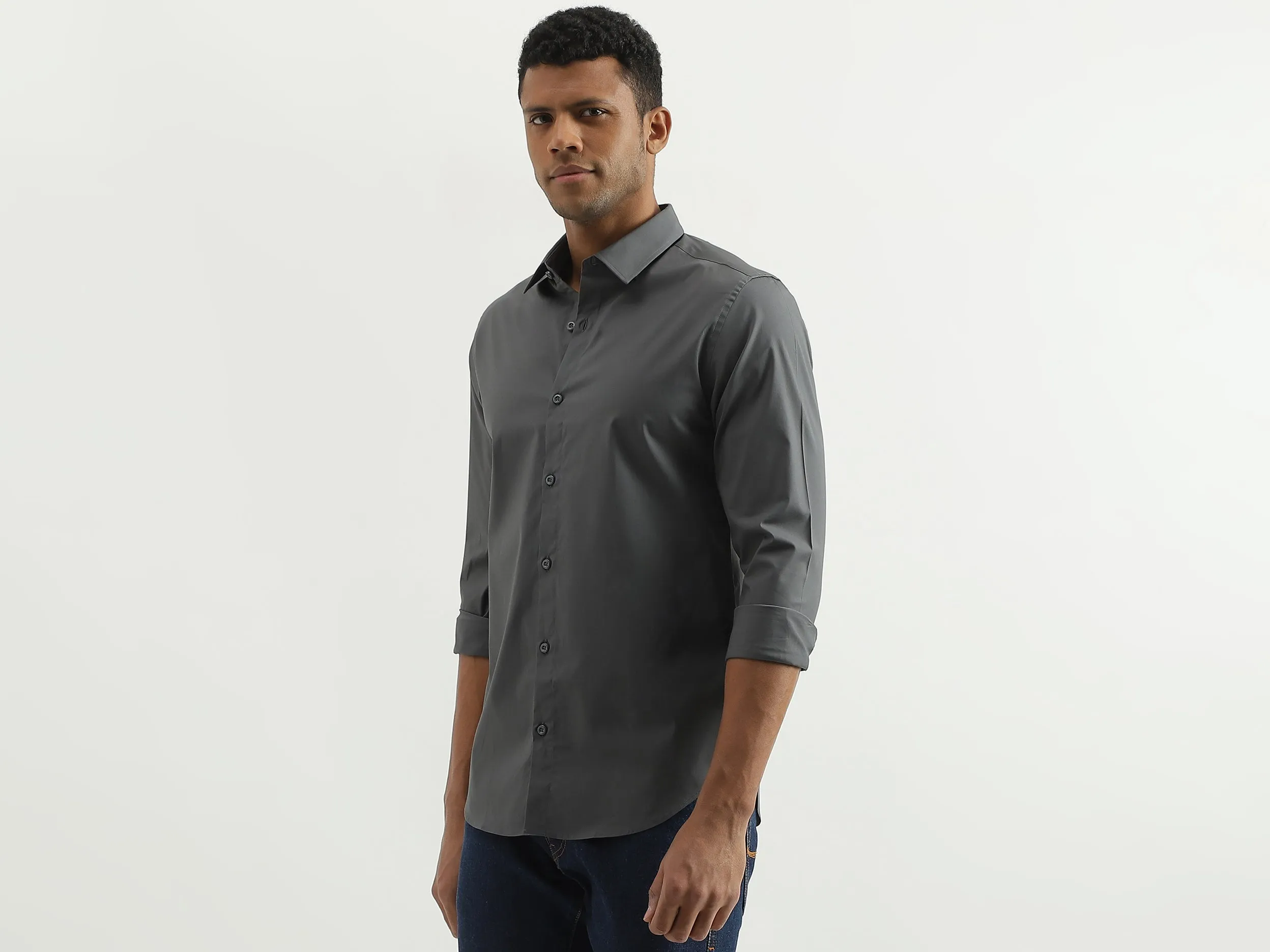 Slim Fit Spread Collar Solid Shirt