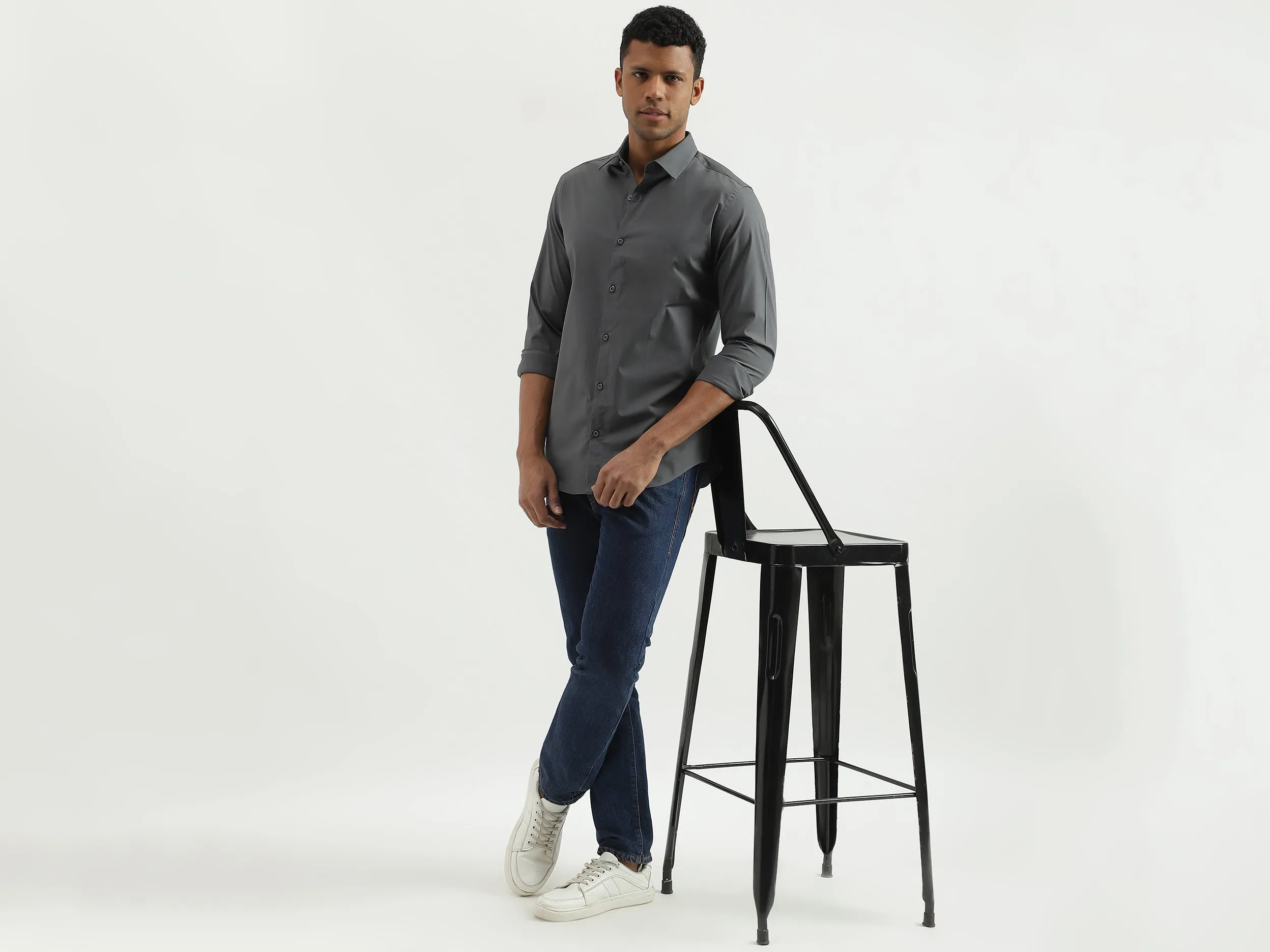Slim Fit Spread Collar Solid Shirt