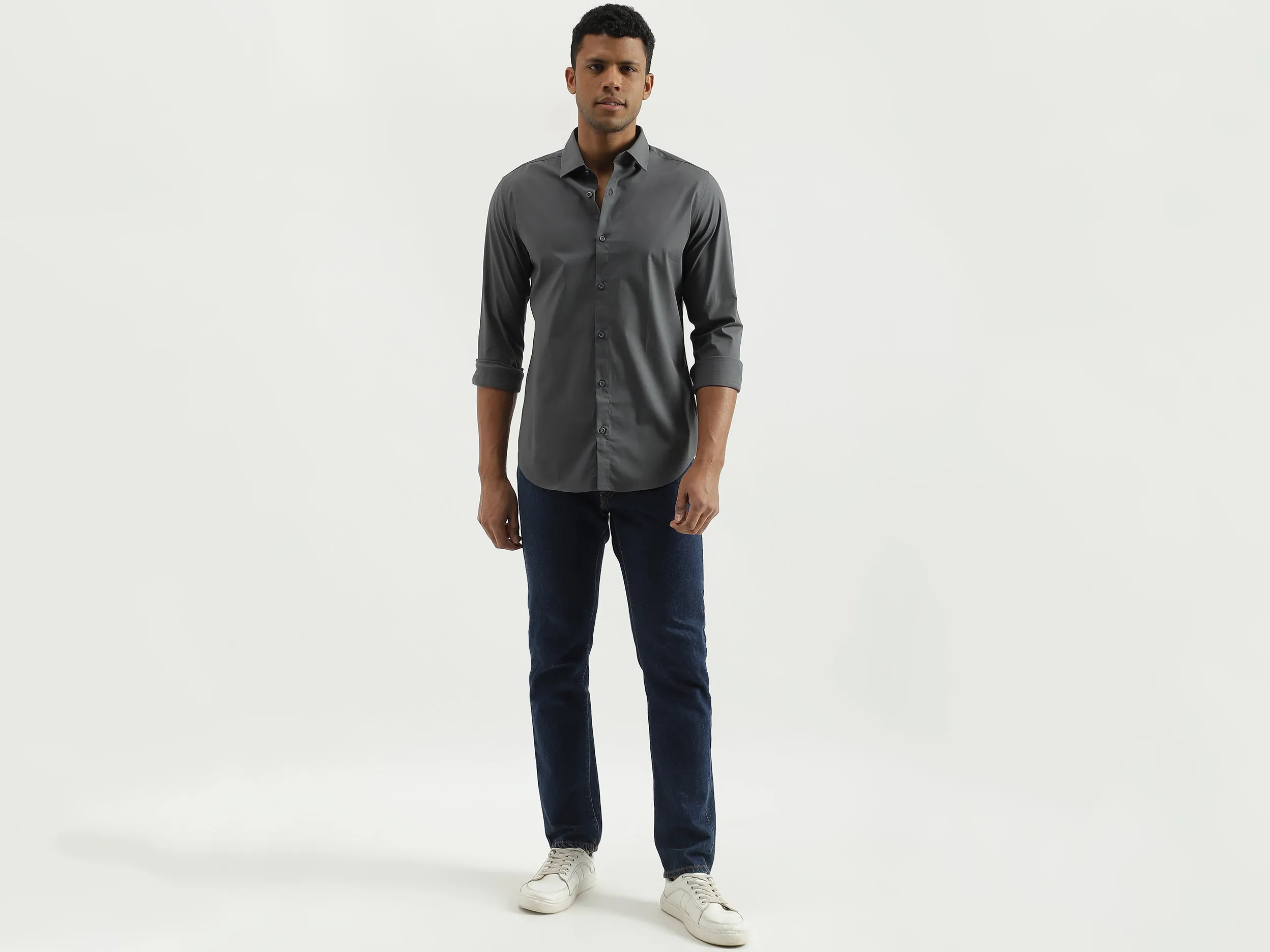 Slim Fit Spread Collar Solid Shirt