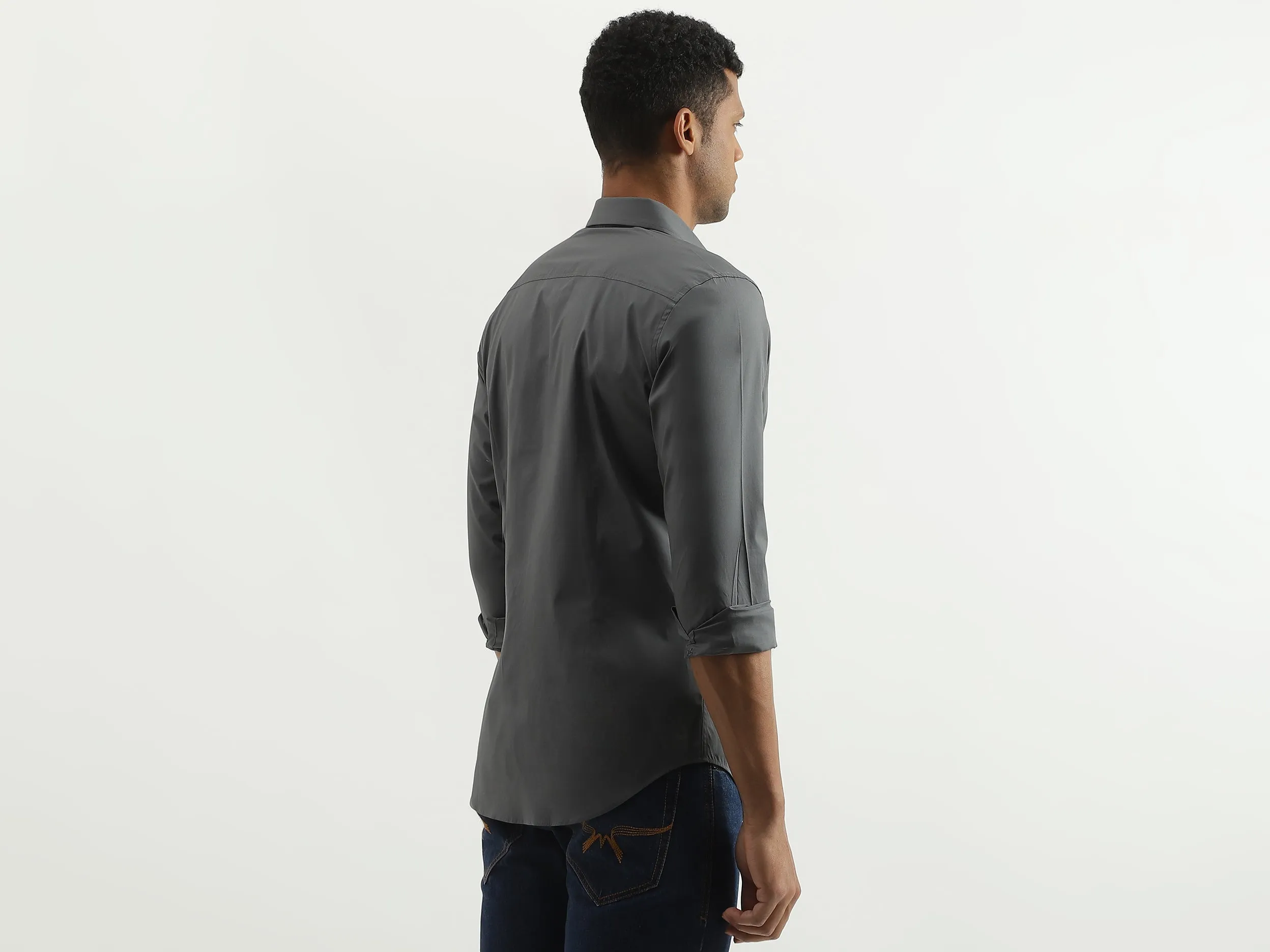 Slim Fit Spread Collar Solid Shirt