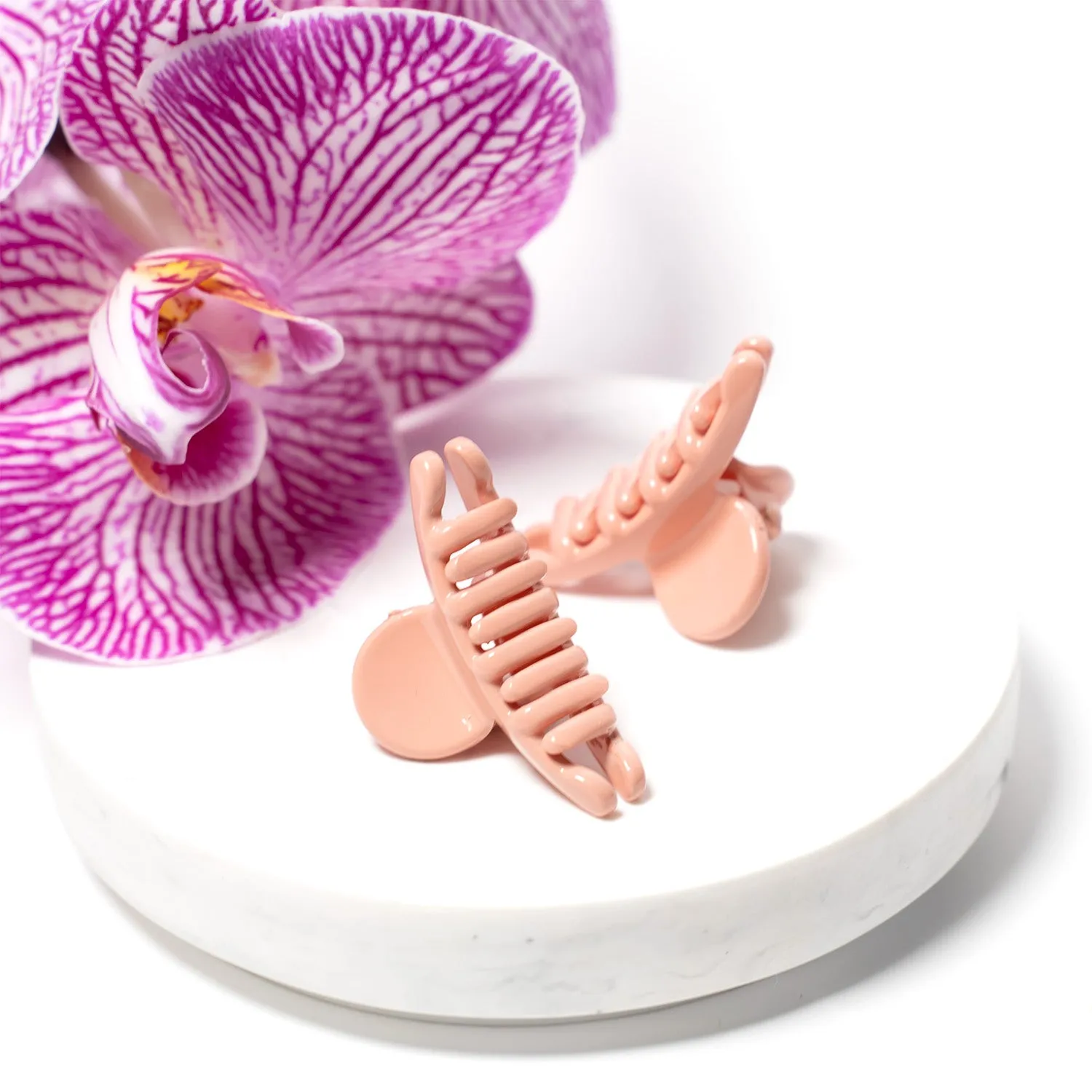Small Curved Peach Pink Hair Claw - Pair