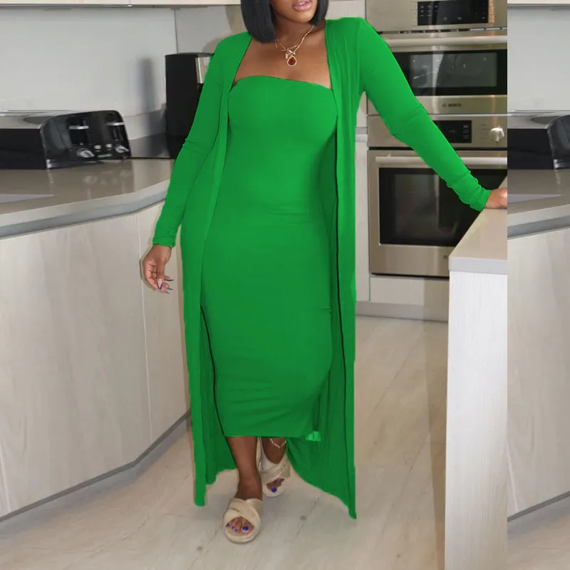 Solid Long Sleeve 2PCS Dress Set