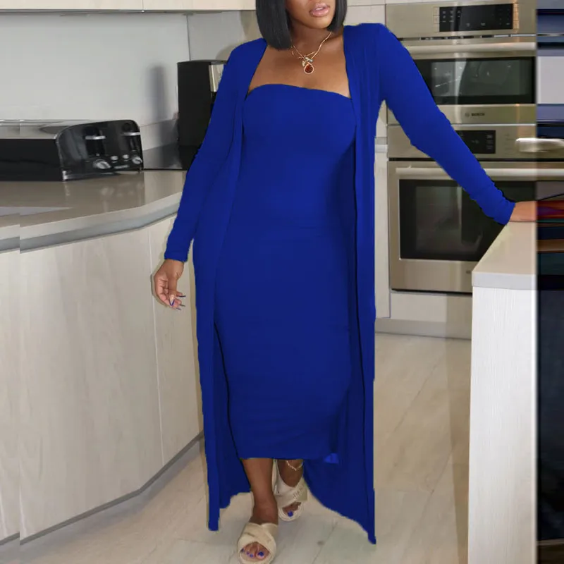Solid Long Sleeve 2PCS Dress Set