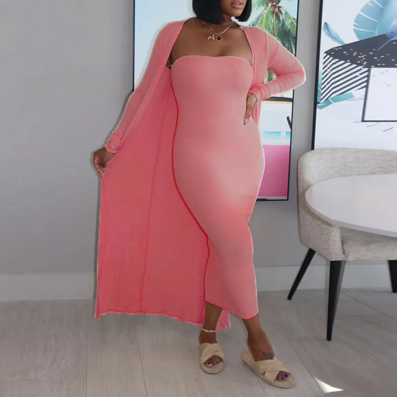 Solid Long Sleeve 2PCS Dress Set