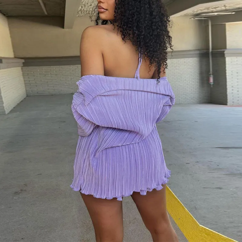 Solid Long Sleeve 3PCS Shorts Set