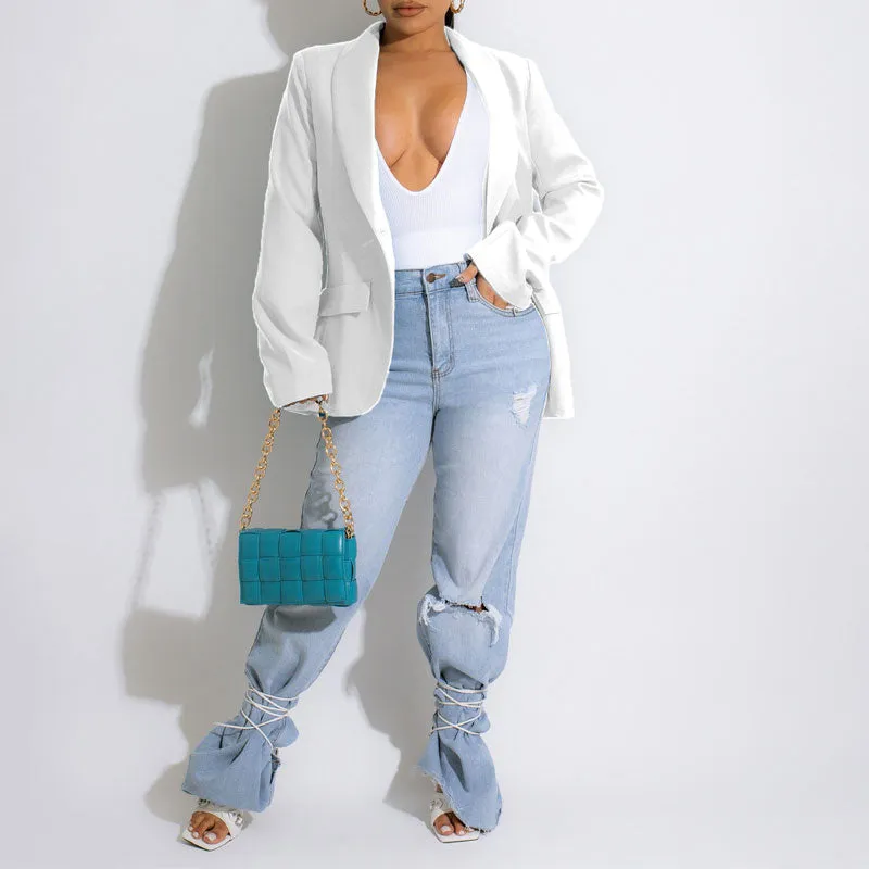 Solid Long Sleeve Casual Blazer Coat