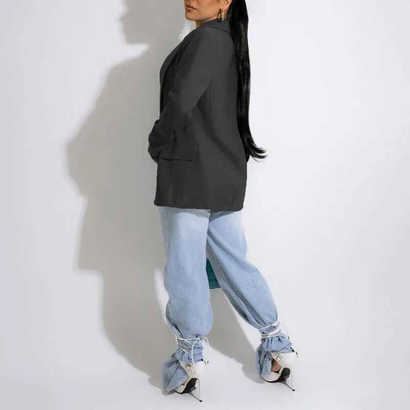 Solid Long Sleeve Casual Blazer Coat