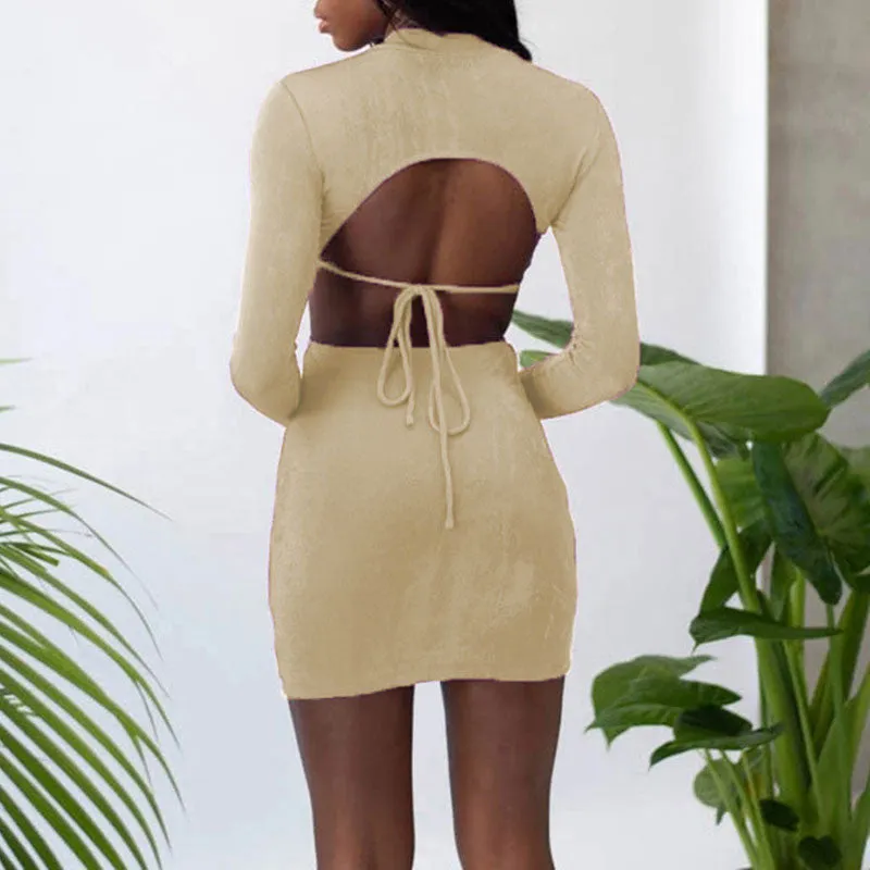 Solid Long Sleeve Cut Out Bandage Bodycon Dress