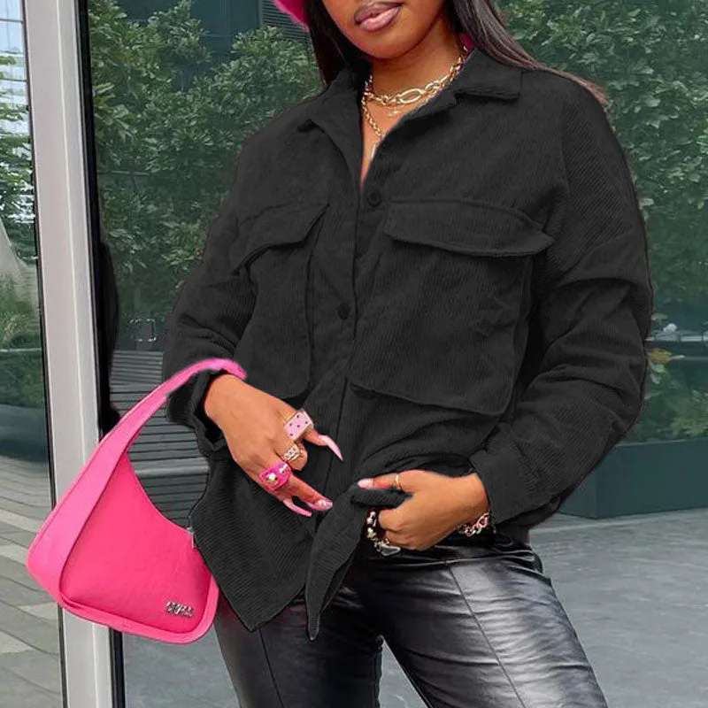Solid Long Sleeve Pocket Design Coat