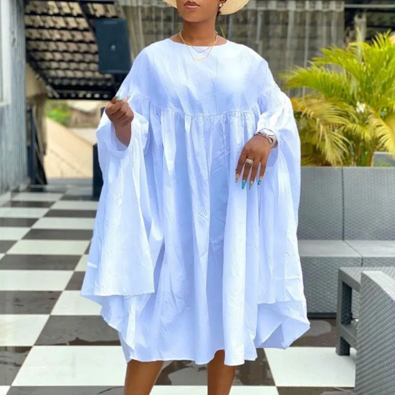 Solid Long Sleeve Ruched Loose Dress