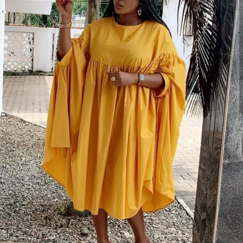 Solid Long Sleeve Ruched Loose Dress
