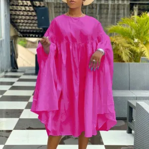 Solid Long Sleeve Ruched Loose Dress