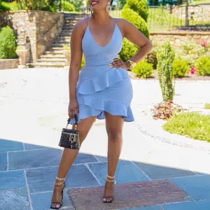Solid Sleeveless Bandage Ruffle Design Bodycon Dress