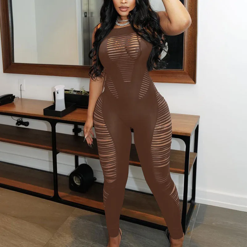 Solid Sleeveless Cut Out Skinny Jumpsuit