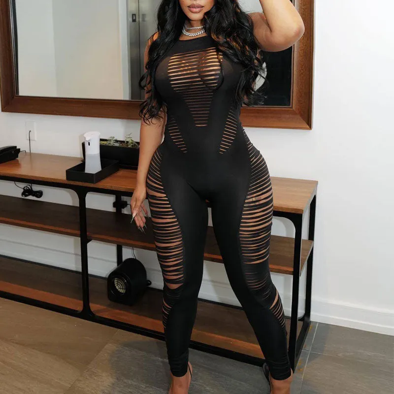 Solid Sleeveless Cut Out Skinny Jumpsuit