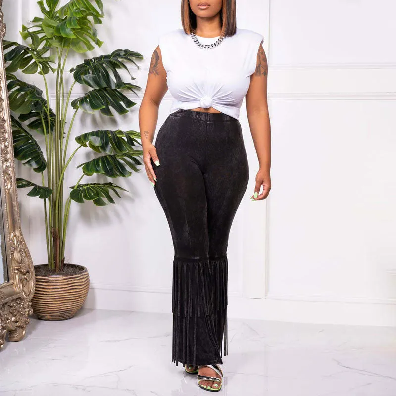 Solid Sleeveless Top & Tassel Design Pants Set