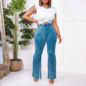 Solid Sleeveless Top & Tassel Design Pants Set