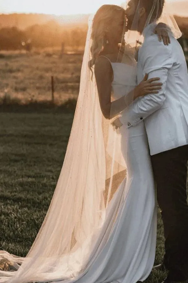 Spaghetti Straps Cowl Neck Mermaid Simple Wedding Dress TD0009