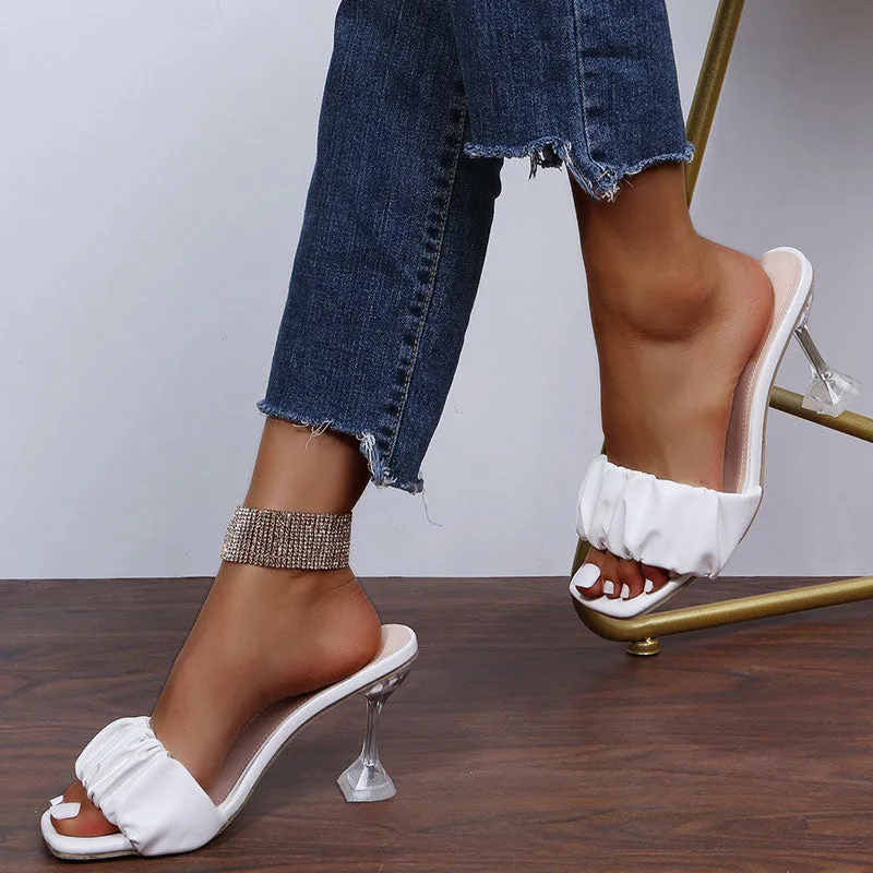 Square Toe Elastic Strap Pyramid Heels