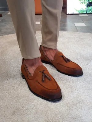 Stefano Tan Suede Tassel Loafers - Elevate Your Style