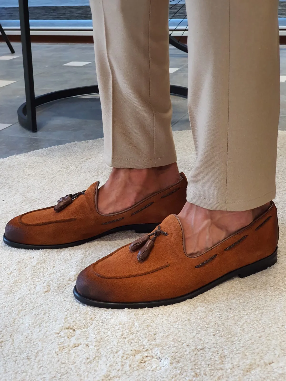 Stefano Tan Suede Tassel Loafers - Elevate Your Style