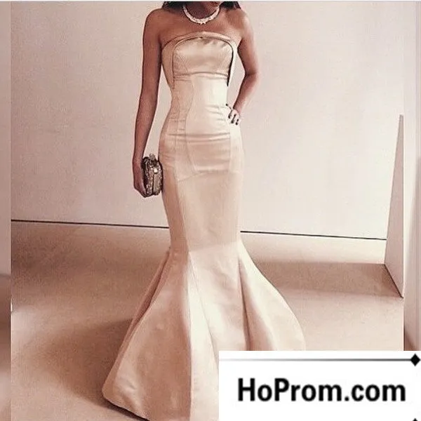 Strapless Mermaid Simple Satin Prom Dress Evening Dresses